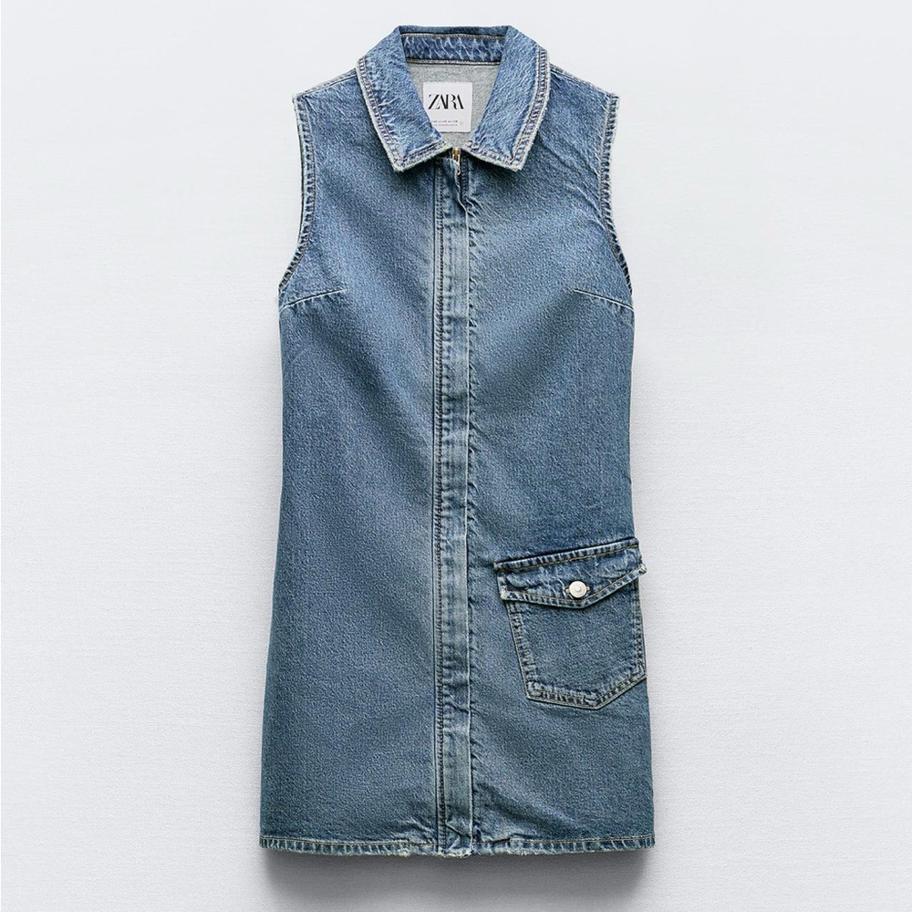 Zara TRF Fitted Denim Dress size Small